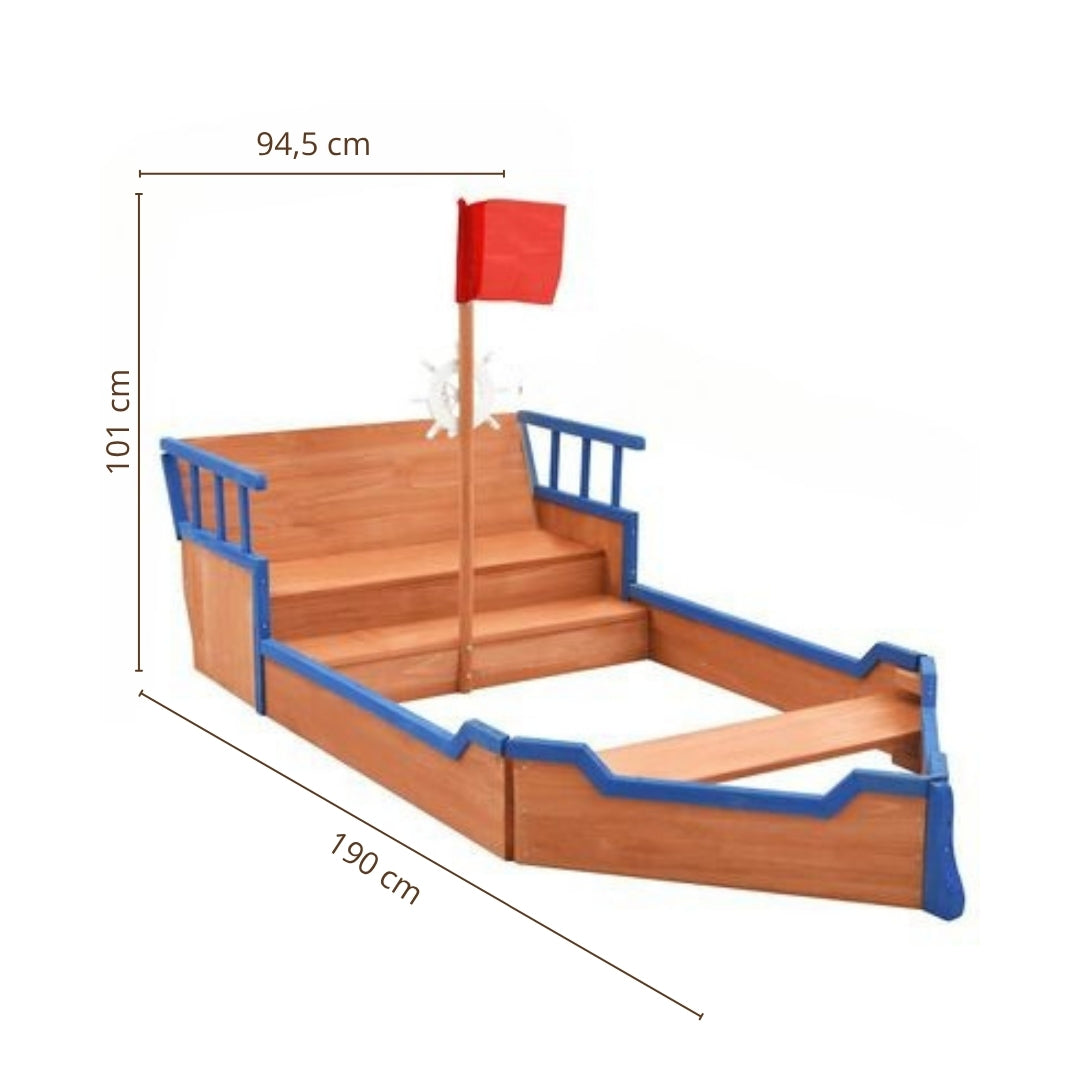 Bac à sable bateau pirate en bois 190x94.5 cm – Jeu extérieur créatif 3-9 ans - JouetApprends