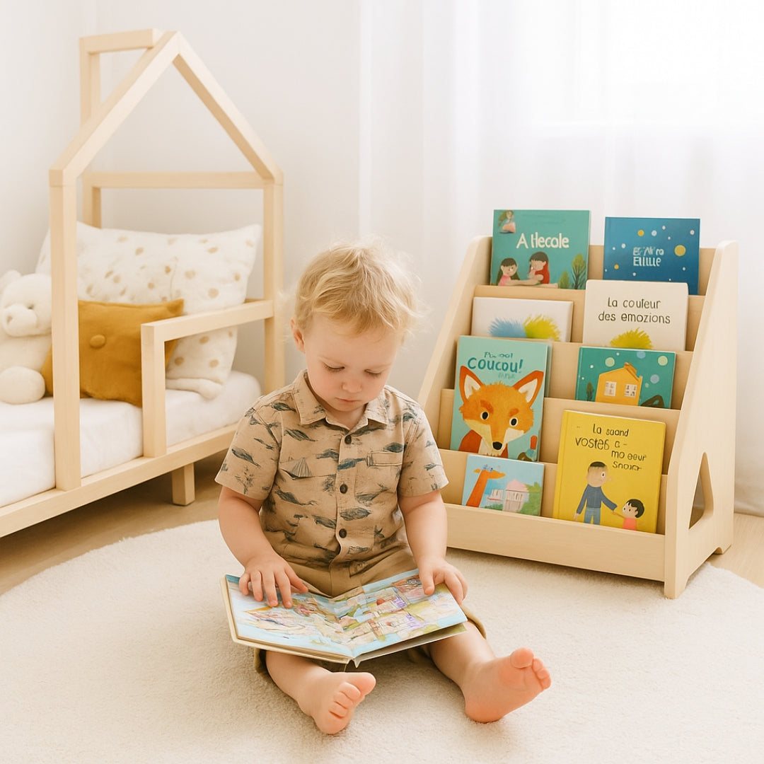 Bibliotheque-bois-chambre-enfant-Montessori-1-an-4-ans-Aimer-apprendre-lire-zoom-5 Rangées de livres-15-25-livres