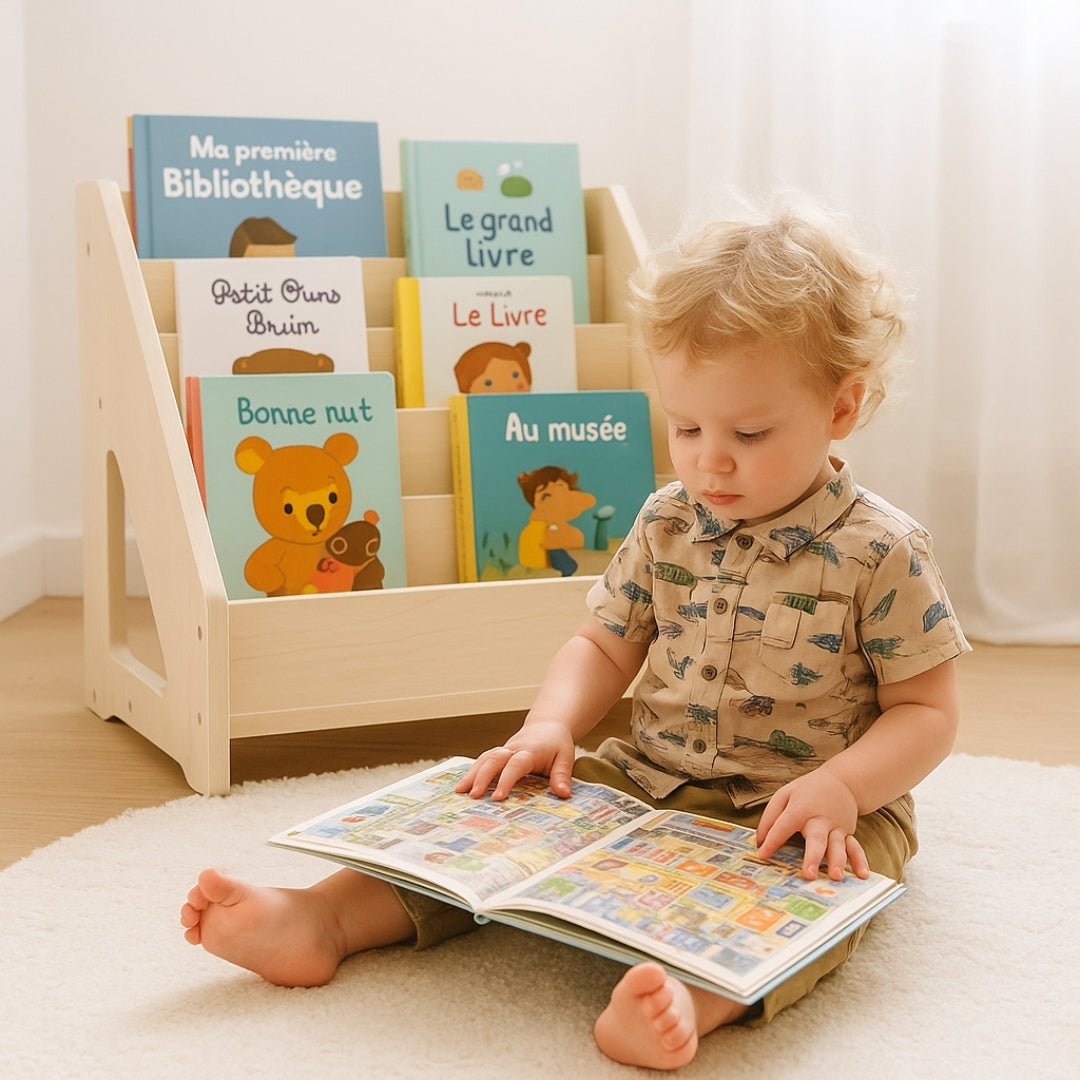Bibliotheque-bois-chambre-enfant-Montessori-1-an-4-ans-Aimer-apprendre-lire-zoom-5 Rangées de livres-15-25-livres