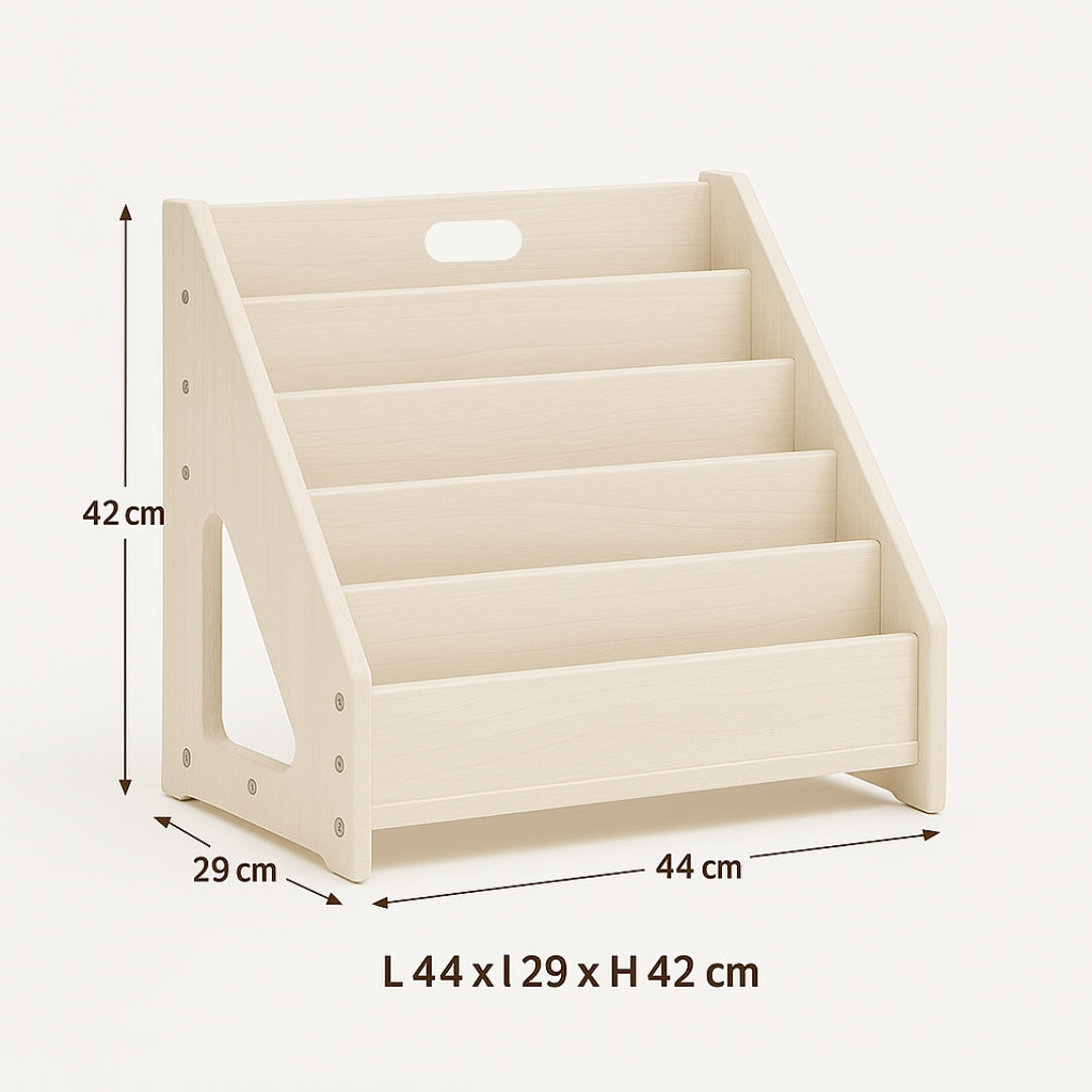 Bibliotheque-bois-chambre-enfant-Montessori-1-an-4-ans-Aimer-apprendre-lire-dimensions-44x29x42 cm