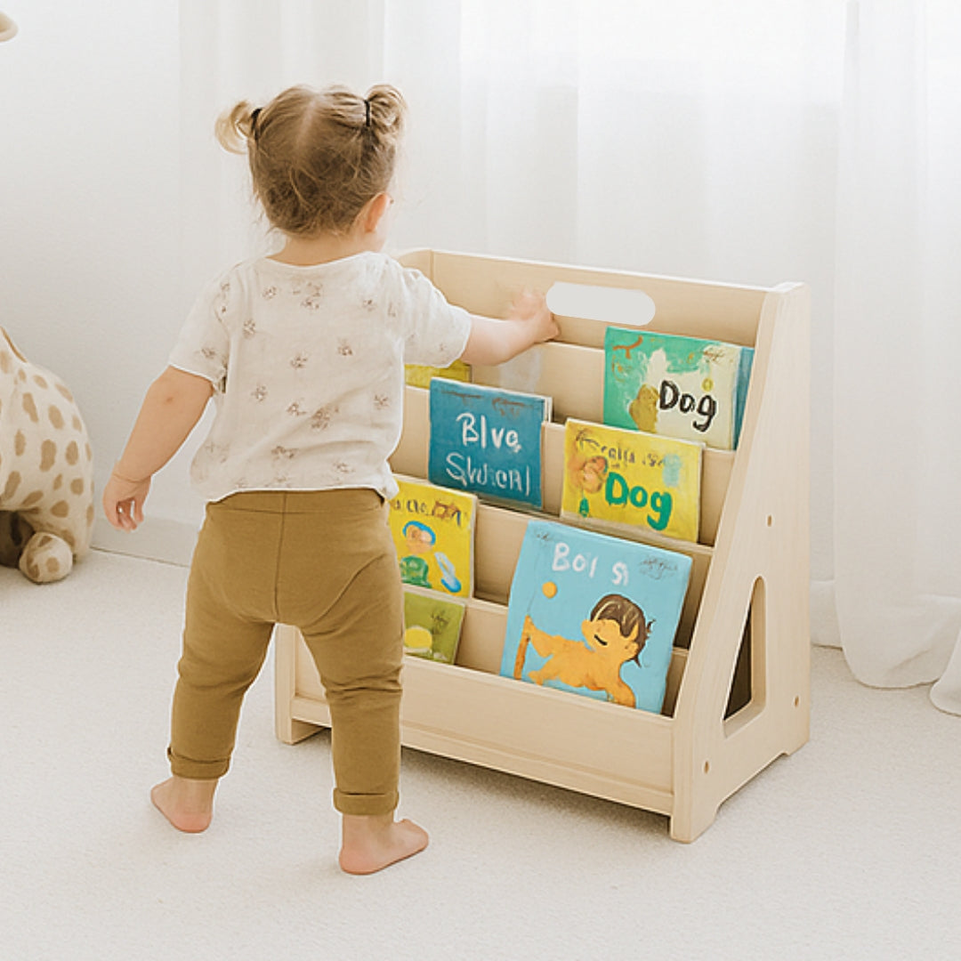 Bibliotheque-bois-chambre-enfant-Montessori-1-an-4-ans-Aimer-apprendre-lire-zoom-5 Rangées de livres