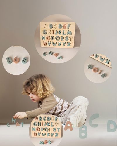 2 en 1 ABC Puzzle de Lettres Alphabet en bois à encastrer et Jeu de mémoire des mots - JouetApprends