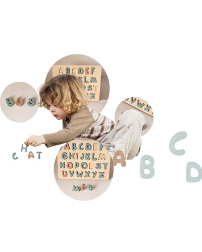2 en 1 ABC Puzzle de Lettres Alphabet en bois à encastrer et Jeu de mémoire des mots
