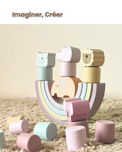 Mon Arc-en-ciel en bois Montessori - Jeux à empiler bébé et enfant - JouetApprends