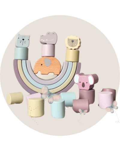 Mon Arc-en-ciel en bois Montessori - Jeux à empiler bébé et enfant - JouetApprends
