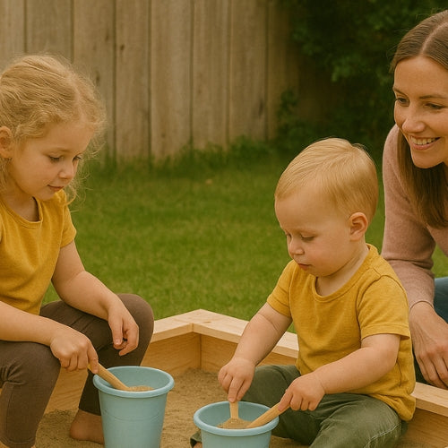 Bac à sable en bois massif avec couvercle intégré – Éveil Montessori pour enfants de 1 à 6 ans au jardin