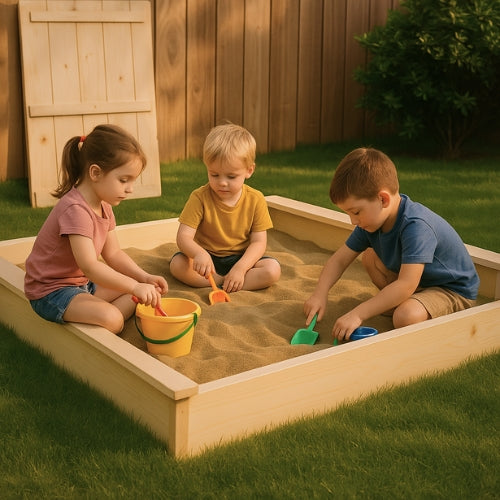 Bac à sable en bois massif avec couvercle intégré – Éveil Montessori pour enfants de 1 à 6 ans au jardin