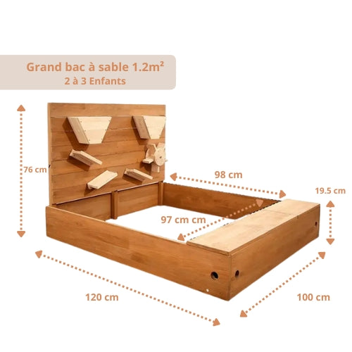 Bac à sable en bois avec couverture | Aire de Jeux d'extérieur pour enfants (1-6 ans) - JouetApprends