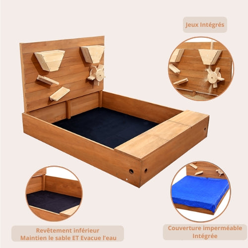Bac à sable en bois avec couverture | Aire de Jeux d'extérieur pour enfants (1-6 ans) - JouetApprends
