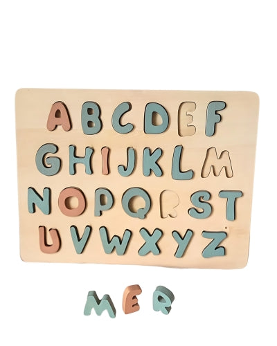 2 en 1 ABC Puzzle de Lettres Alphabet en bois à encastrer et Jeu de mémoire des mots