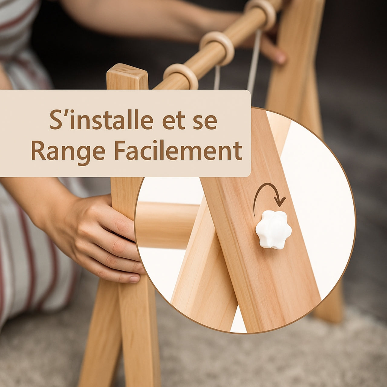 Arche d'Éveil Bébé 0-12 mois en Bois | Baby Gym Pliable | Pratique et Facile à installer - JouetApprends