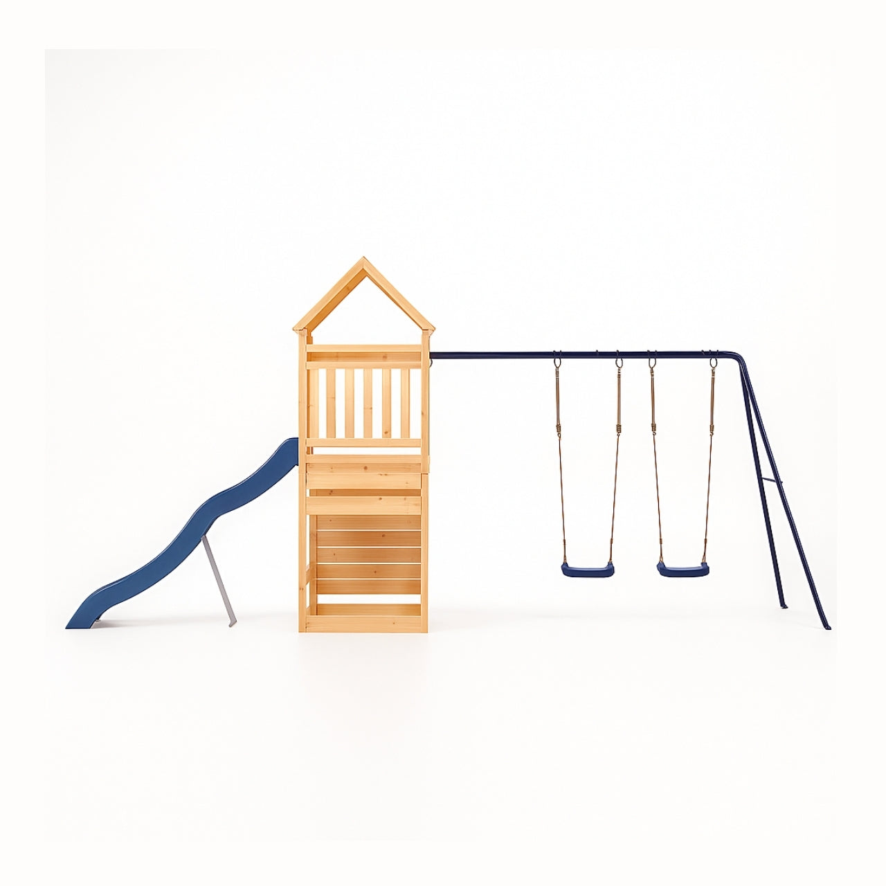 Balançoire double avec Toboggan Tour Maison/Cabane et Mur d’escalade – Enfant 3-8 ans - Aire de jeux Montessori en bois - Joie au jardin - Livraison Rapide - JouetApprends