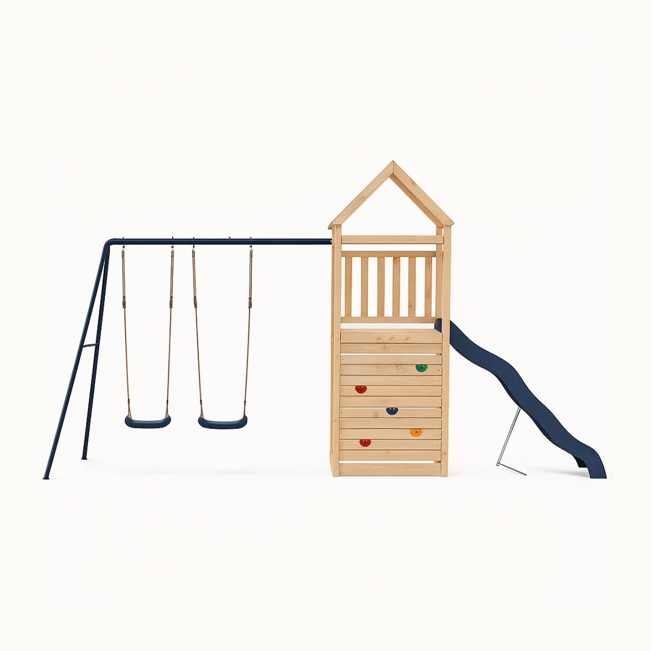 Balançoire double avec Toboggan Tour Maison/Cabane et Mur d’escalade – Enfant 3-8 ans - Aire de jeux Montessori en bois - Joie au jardin - Livraison Rapide - JouetApprends