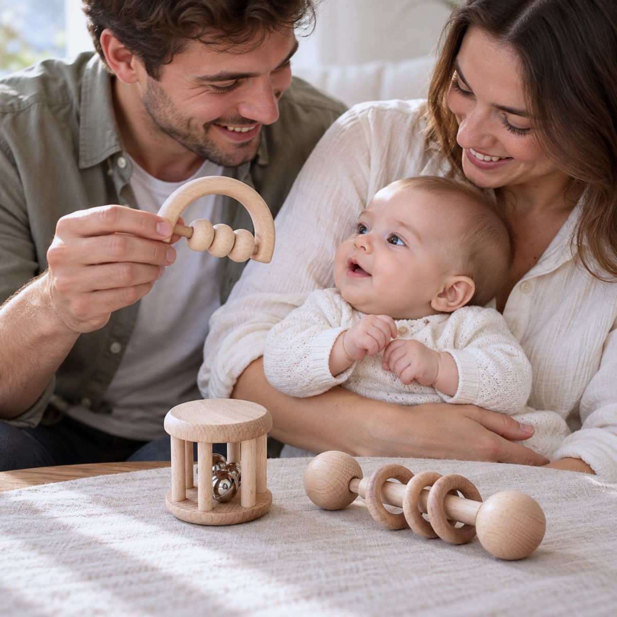 Trio de hochets en bois bébé – Ses premières découvertes