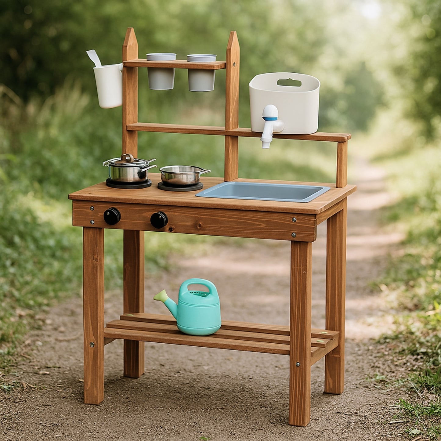 Cuisine d’extérieur en bois Montessori – Jeux, Aventures Sensorielles & Autonomie- Enfant 2-5 ans