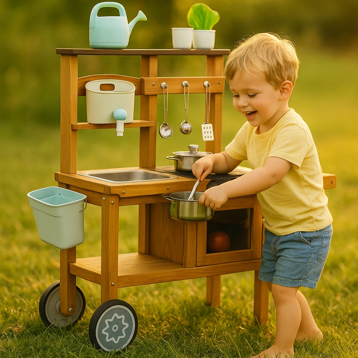 Cuisine d'extérieur en bois enfant 2-5 ans - Mud Kitchen - Aire de Jeux Montessori - JouetApprends