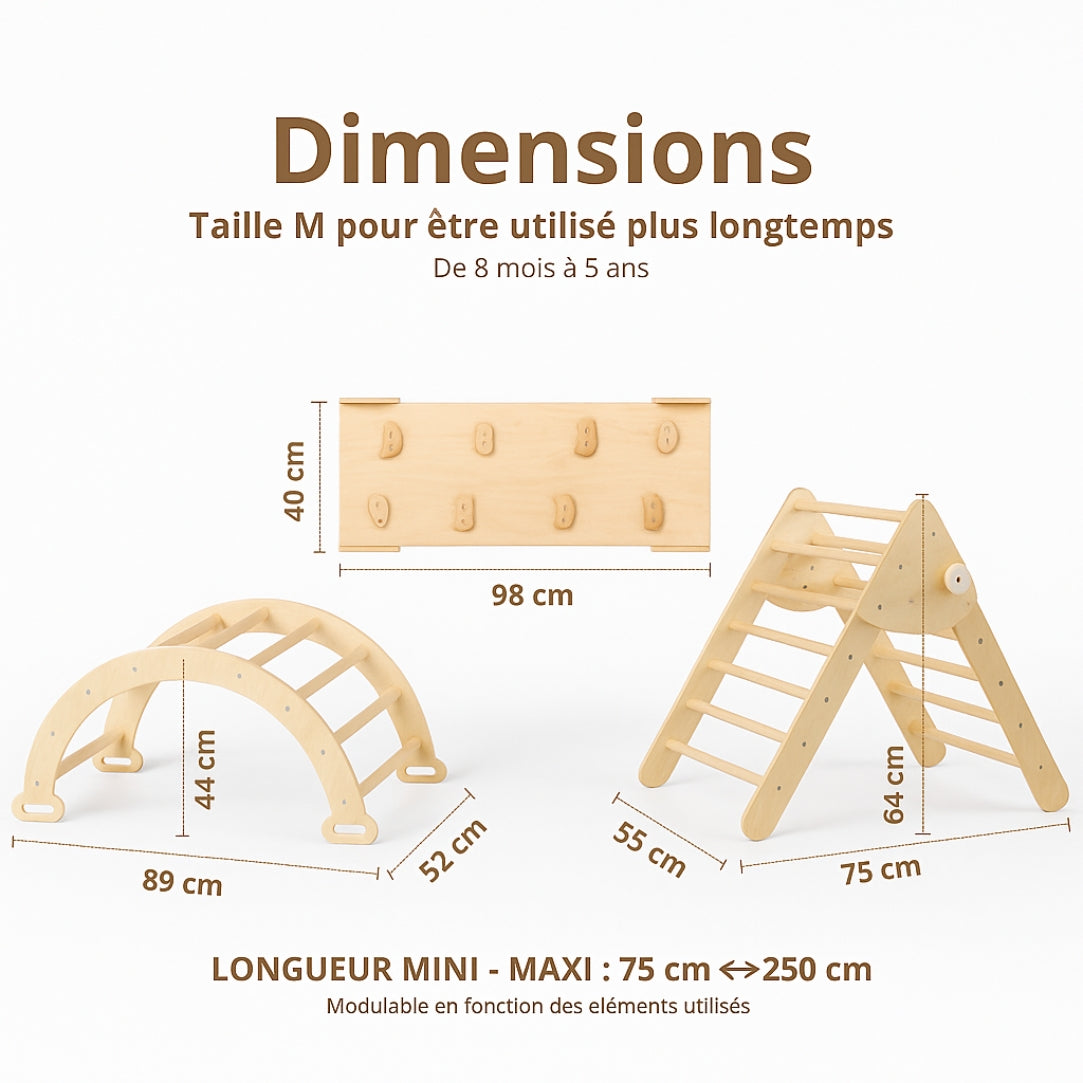 7-en-1 Triangle Pikler, Arche Montessori & Rampe d'escalade (Grand) - Aire de Jeux Intérieur - Motricité & Eveil 8 mois - 5 ans - JouetApprends