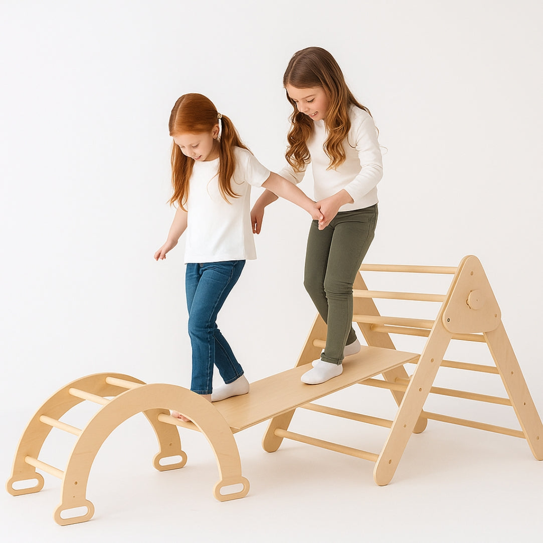 7-en-1 Triangle Pikler, Arche Montessori & Rampe d'escalade (Grand) - Aire de Jeux Intérieur - Motricité & Eveil 8 mois - 5 ans - JouetApprends