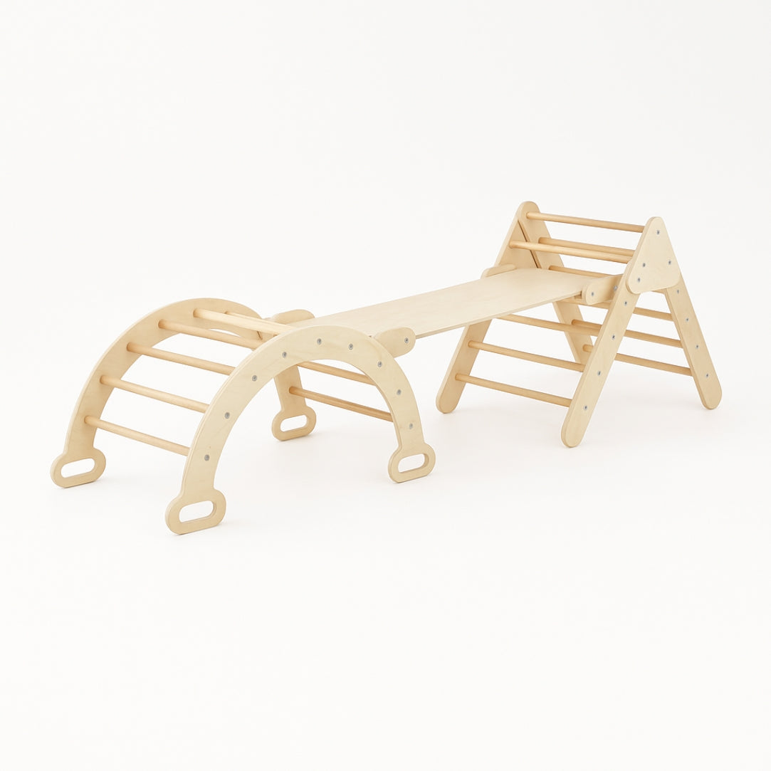 7-en-1 Triangle Pikler, Arche Montessori & Rampe d'escalade (Grand) - Aire de Jeux Intérieur - Motricité & Eveil 8 mois - 5 ans - JouetApprends