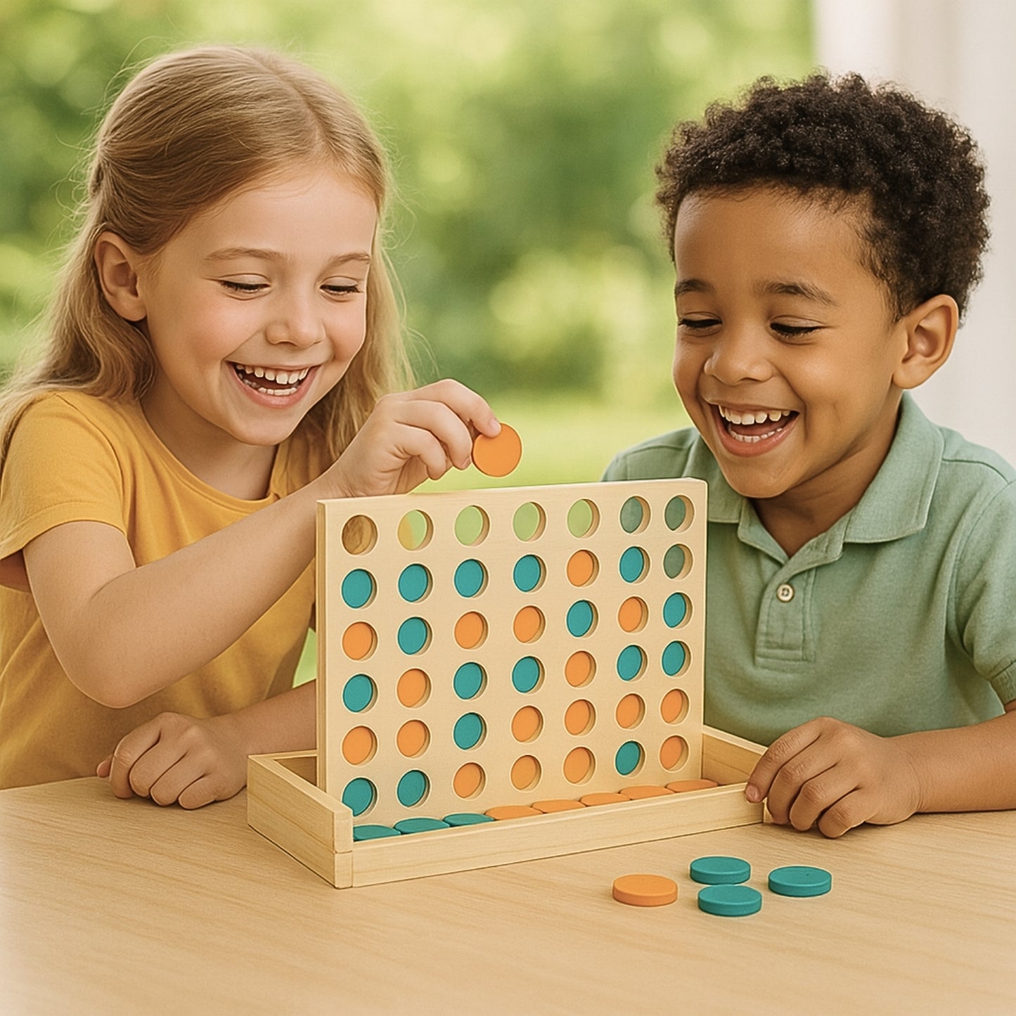 Puissance 4 en Bois Compact – Enfant 3-99 ans et + Jeu de Plateau 4 à la suite - Idéal Voyage en Famille