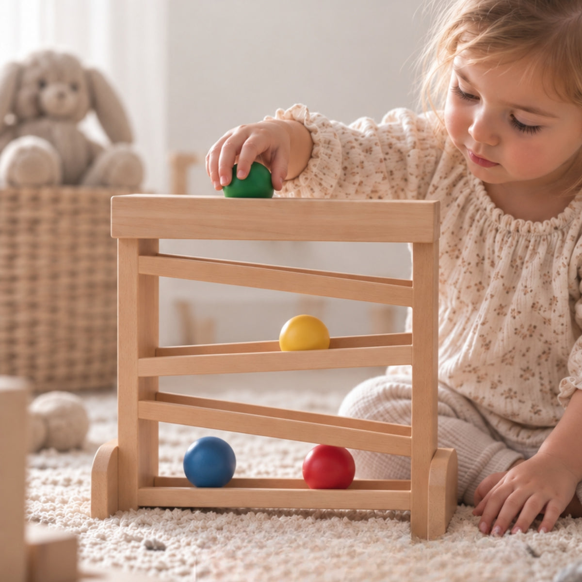 Circuit de Billes en Bois Montessori (9-24 mois) - Éveil Sensoriel et Motricité Fine - Jouet Bébé Naturel