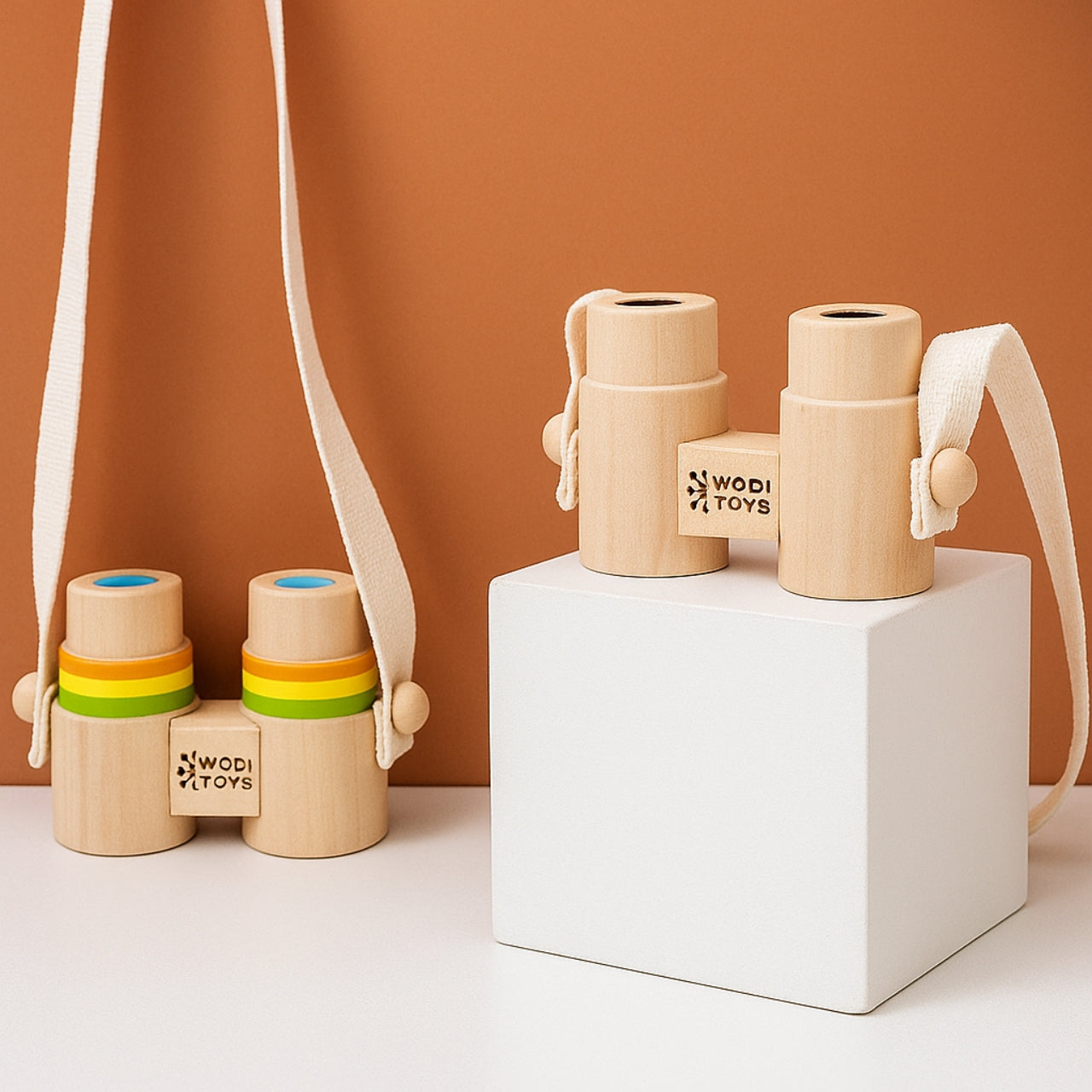 Jumelles Enfant en Bois naturel - Jeux Montessori pour Balades en Nature - 18 mois - 6 ans