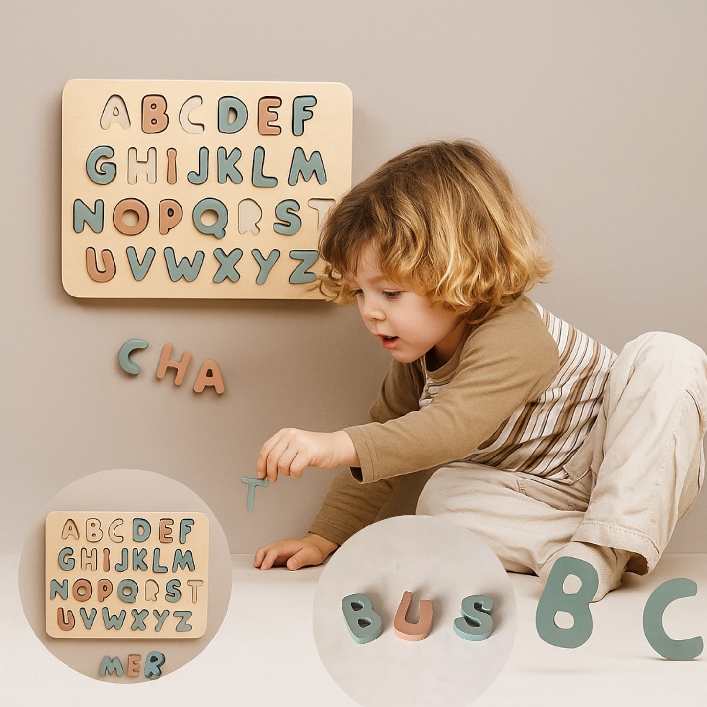 Kit Éducatif Montessori - Maternelles 123 ABC – Jeux Alphabet, Chiffres & Motricité bois| Enfants 3-6 ans