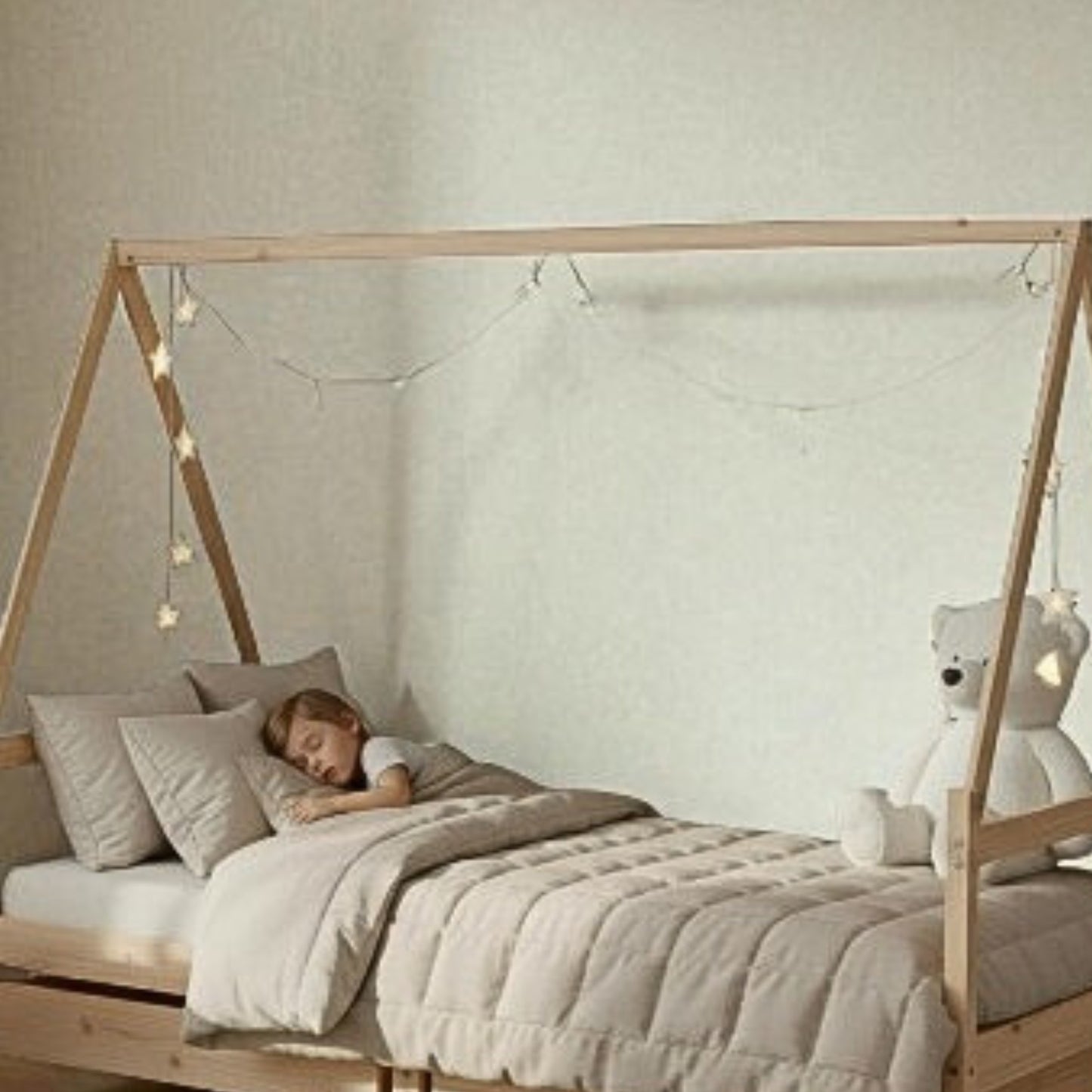 Lit Cabane Montessori en Bois de Pin Massif 90x200 cm avec 2 Tiroirs de Rangement - Toit Maison