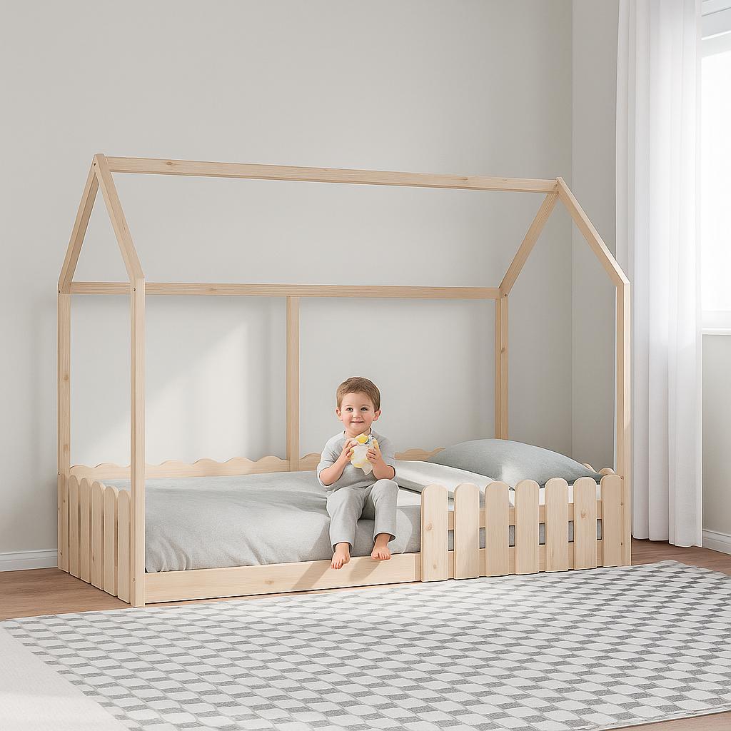 Lit Cabane Montessori 90x190 en Bois Massif pour enfant 2 ans et plus