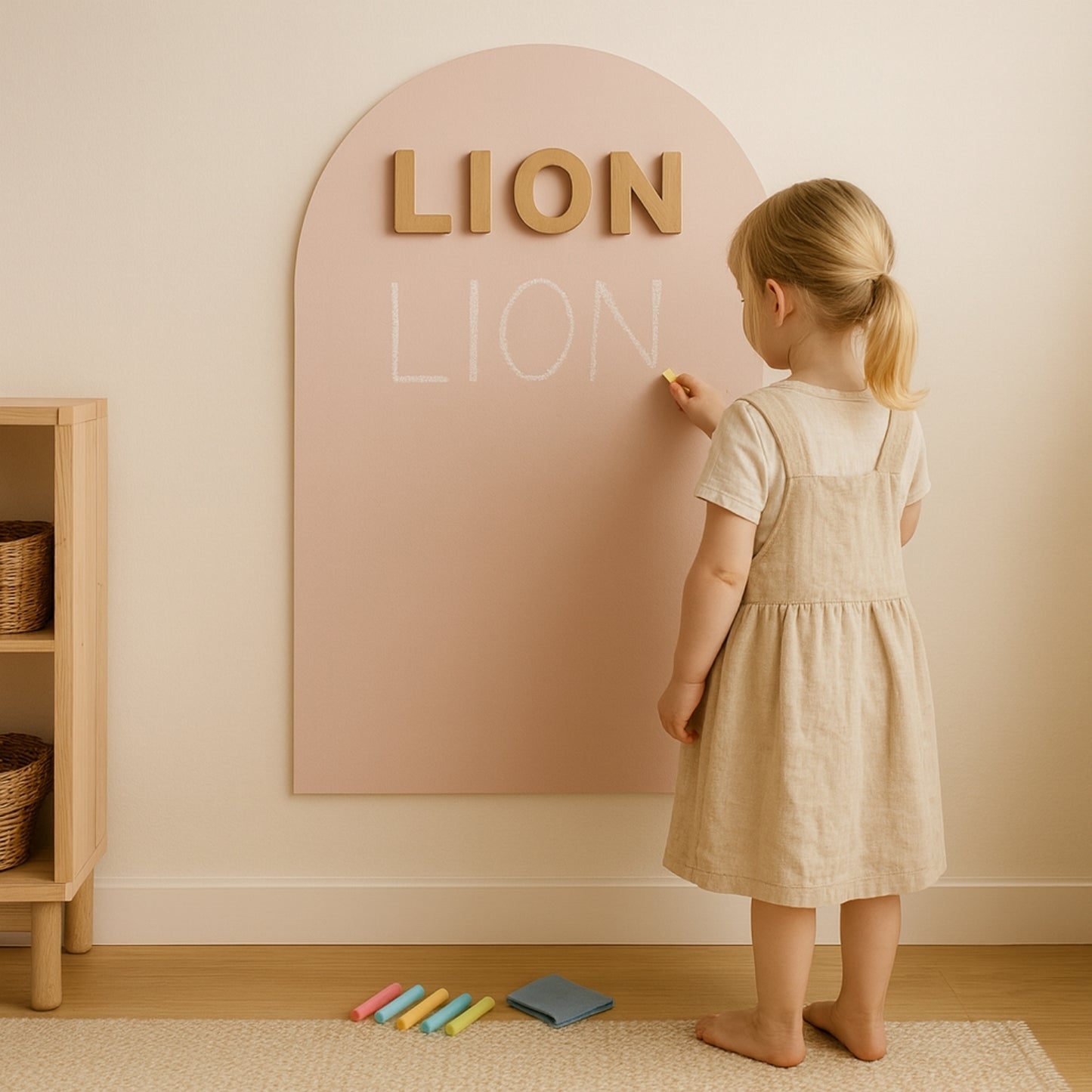 Tableau magnétique enfant Montessori : écrire, lire, jouer — Lettres Alphabet magnétiques en bois, 6 Craies pastel, Jeu memory 44 mots