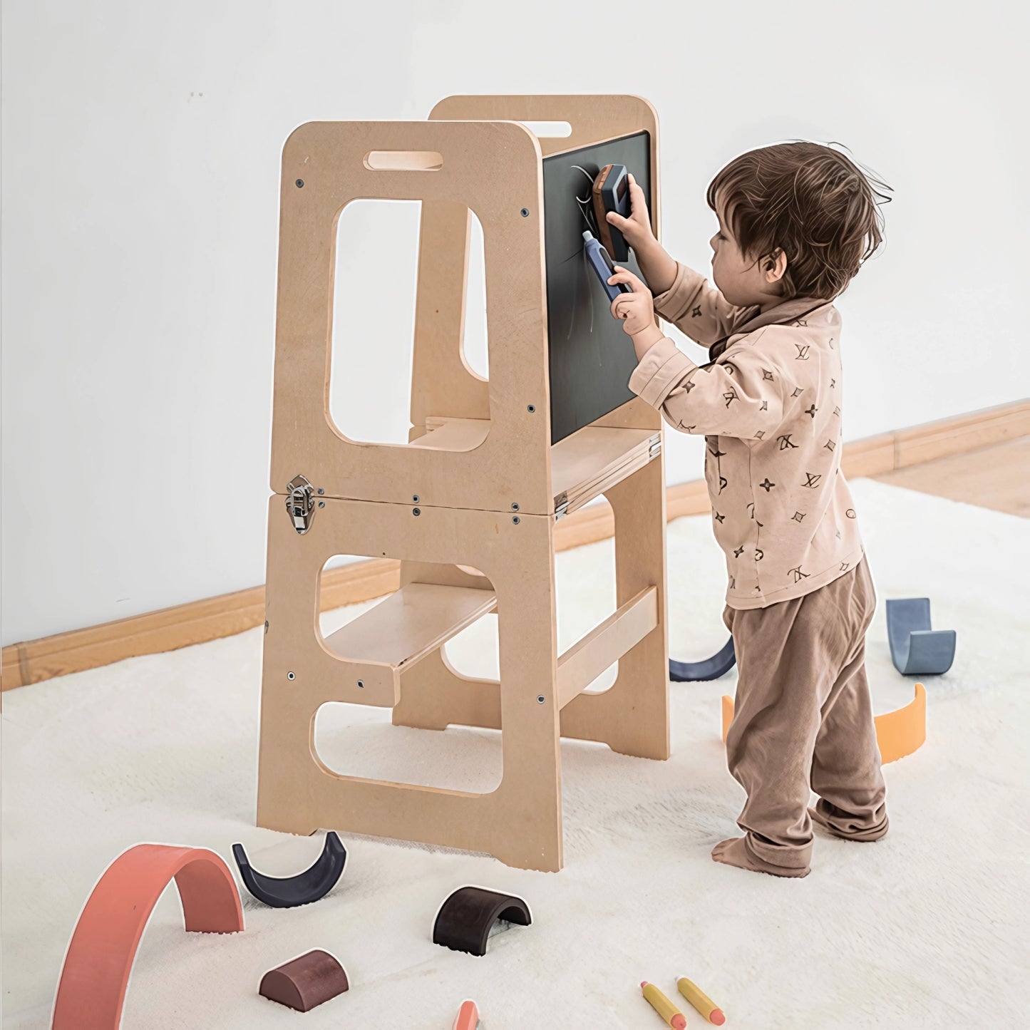 Tour d'observation Enfant Montessori - 3 en 1 - Pliable en Table d'activités - Tableau dessin - JouetApprends