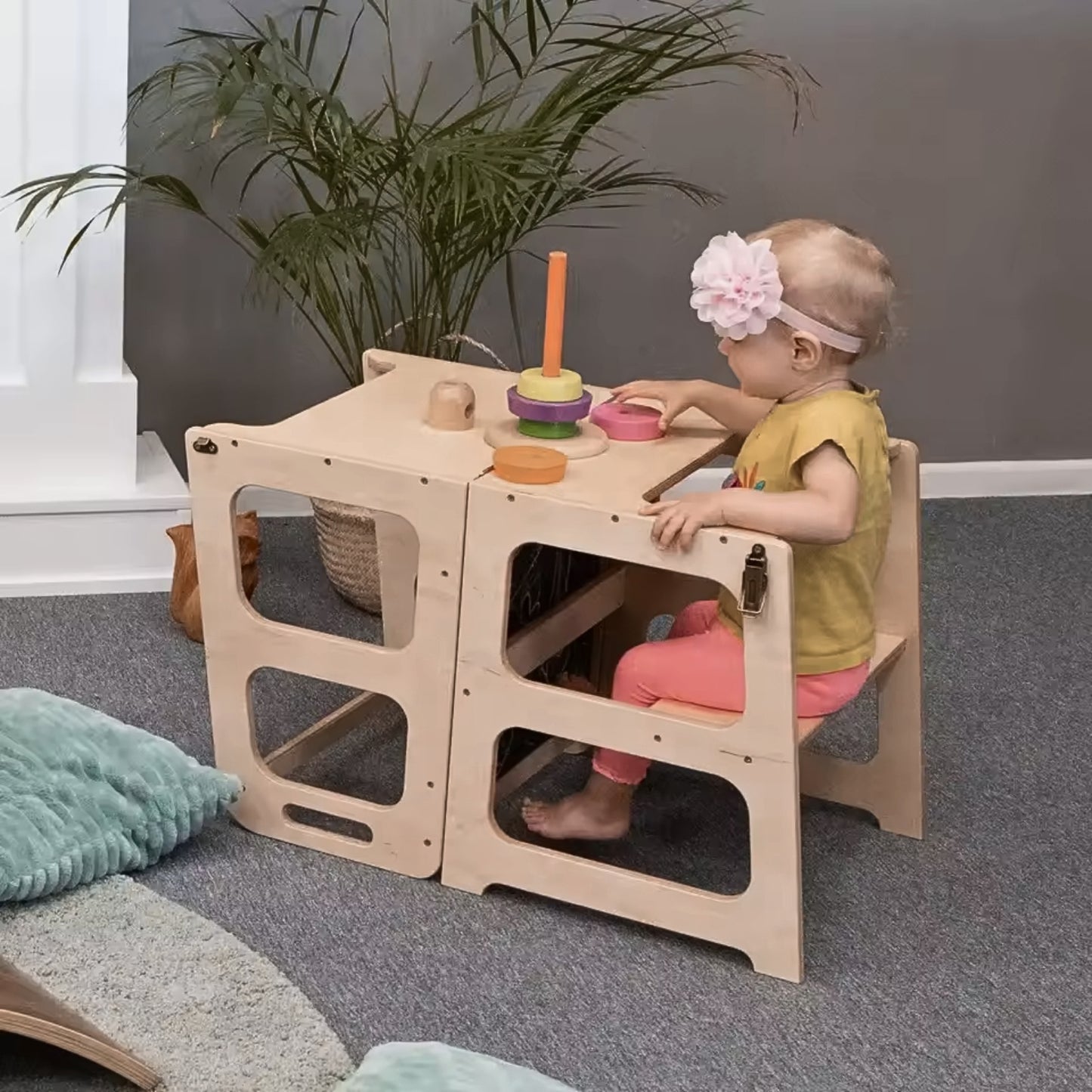 Tour d'observation Enfant Montessori - 3 en 1 - Pliable en Table d'activités - Tableau dessin - JouetApprends