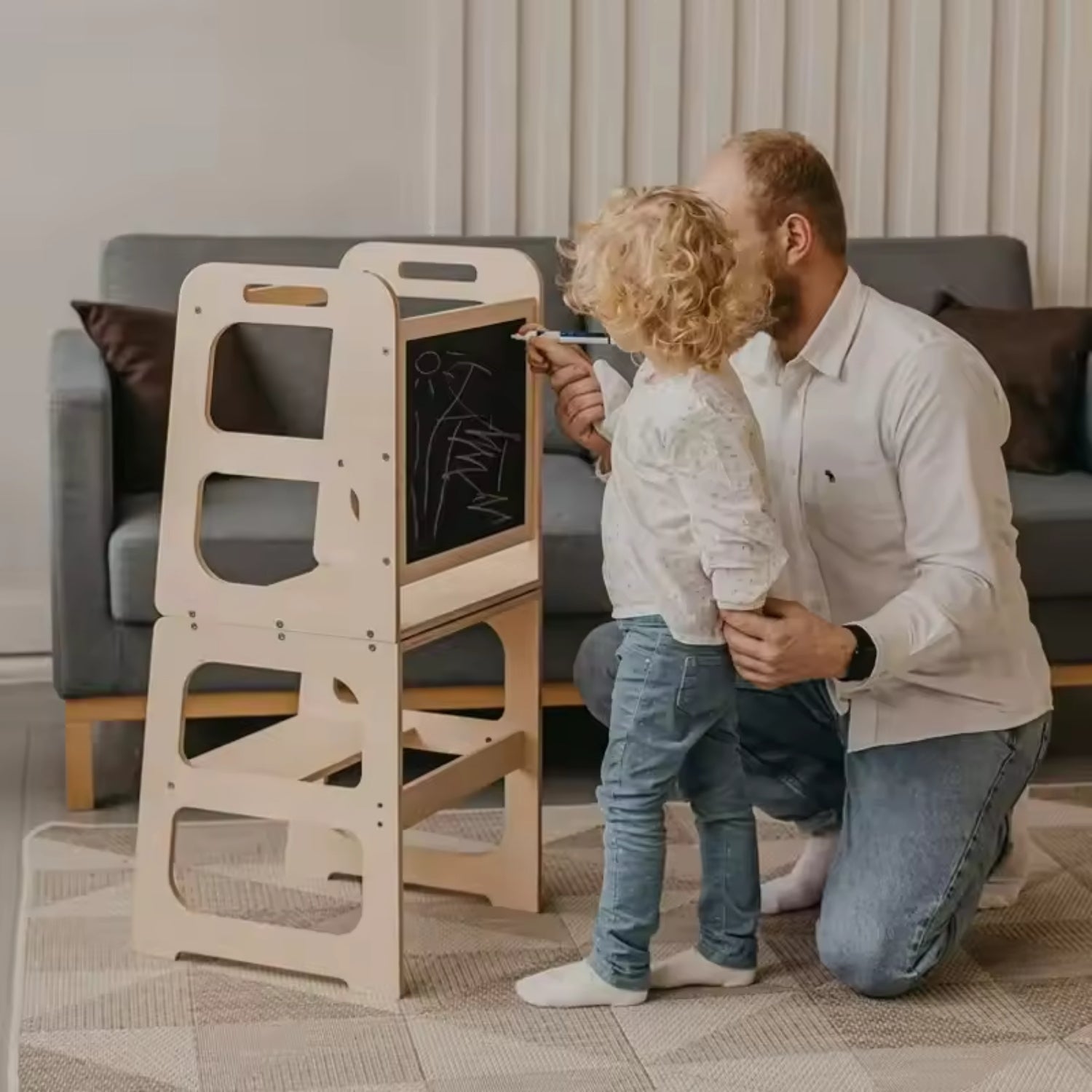 Tour d'observation Enfant Montessori - 3 en 1 - Pliable en Table d'activités - Tableau dessin - JouetApprends