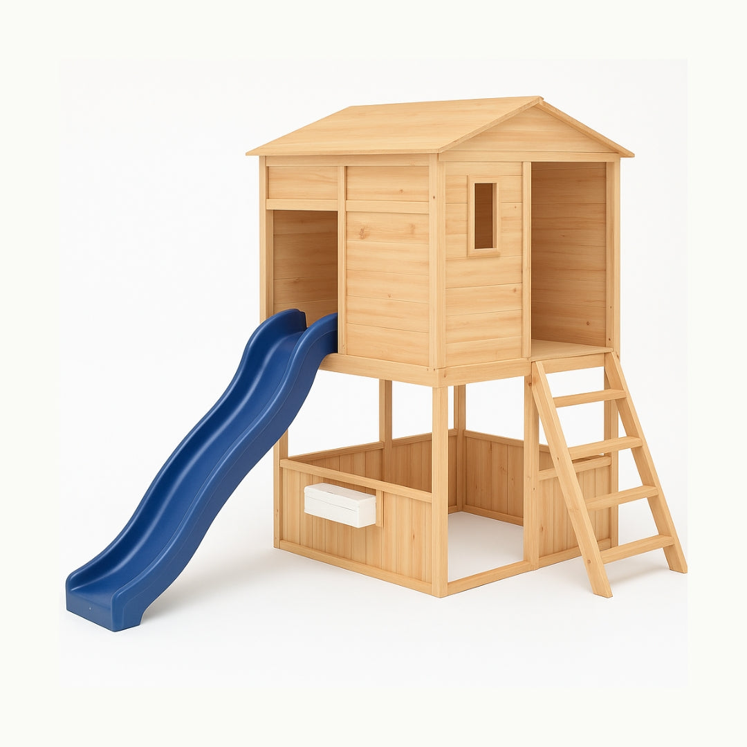 Aire de Jeux Maison en Bois avec Toboggan – Cabane extérieur Montessori pour enfants (3 à 10 ans)