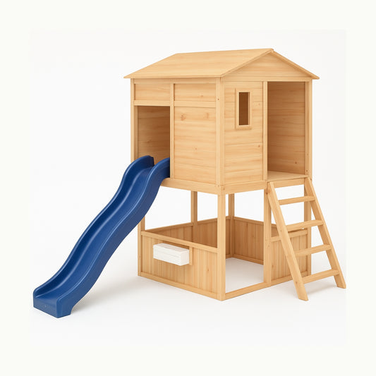 Aire de Jeux Maison en Bois avec Toboggan – Cabane extérieur Montessori pour enfants (3 à 10 ans)