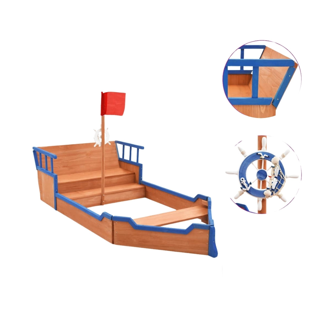 Bac à sable bateau pirate en bois 190x94.5 cm – Jeu extérieur créatif 3-9 ans - JouetApprends