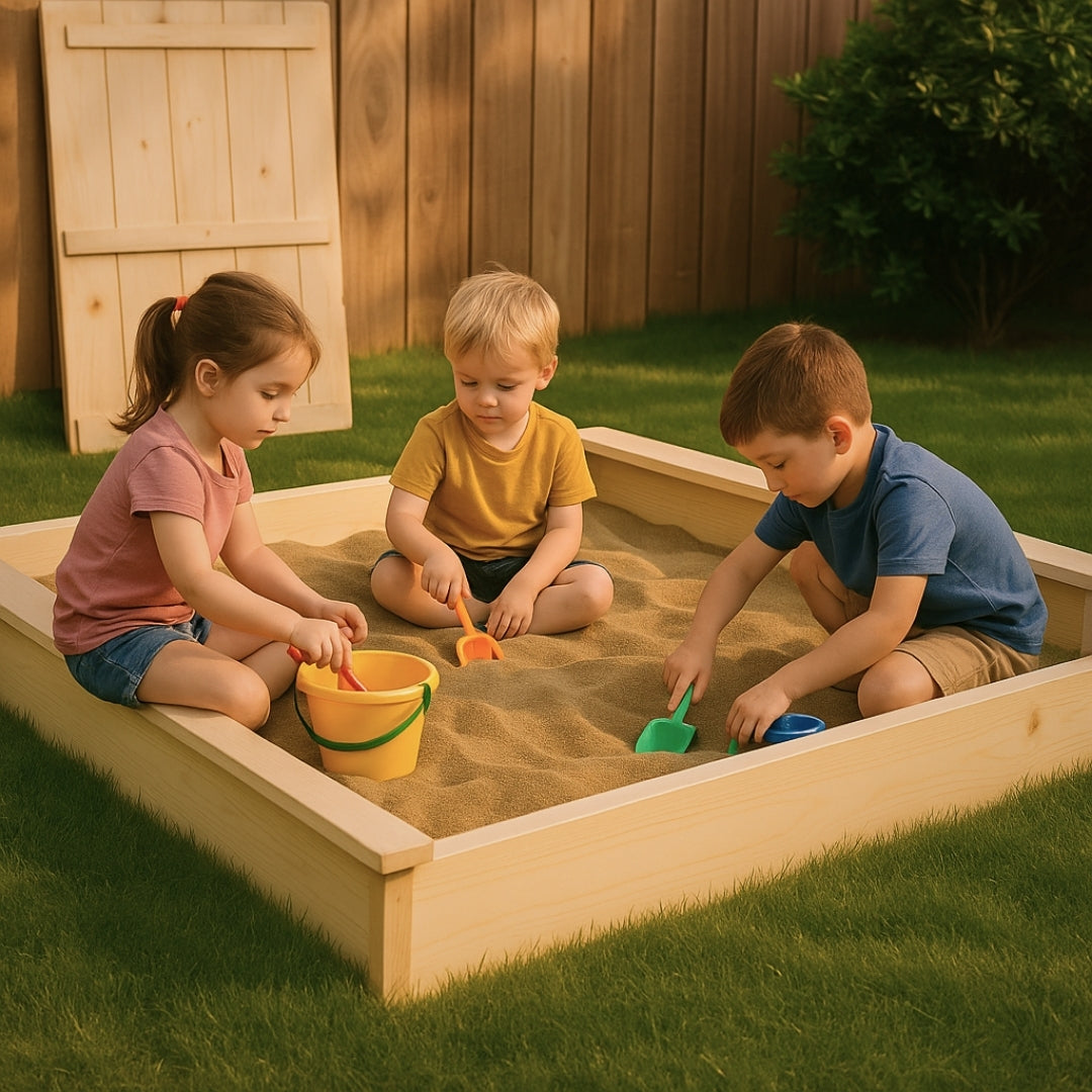Bac à sable en bois massif avec couvercle – Éveil Montessori pour enfants de 1 à 6 ans au jardin - JouetApprends