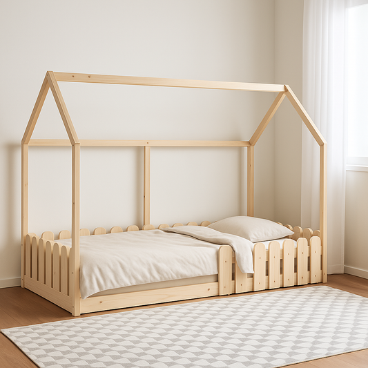 Lit Cabane Montessori 90x190 en Bois Massif pour enfant 2 ans et plus