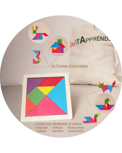 Jeux Puzzle Tangram en bois - Jeux Montessori 4 ans et plus pour enfant