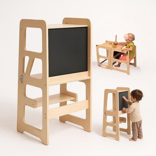 Tour d'observation Enfant Montessori - 3 en 1 - Pliable en Table d'activités - Tableau dessin