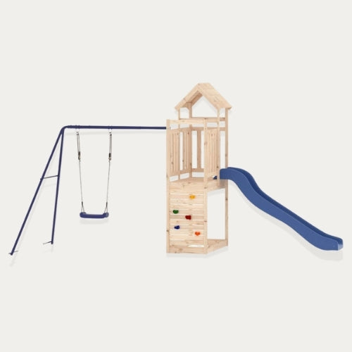 Aire de jeux extérieur en bois pour enfant 3-8 ans – Balançoire + Toboggan + Mur d’escalade - Livraison Rapide
