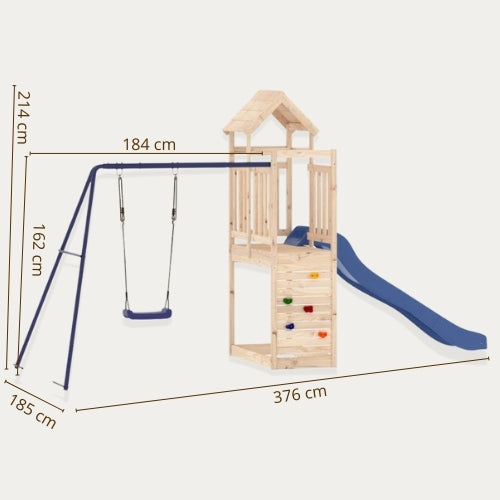 Aire de jeux extérieur en bois pour enfant 3-8 ans – Balançoire + Toboggan + Mur d’escalade - Livraison Rapide