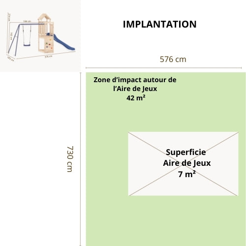 Aire de jeux extérieur en bois pour enfant 3-8 ans – Balançoire + Toboggan + Mur d’escalade - Livraison Rapide