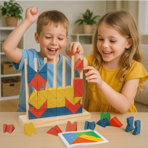 Jeu Montessori créatif en bois – Blocs de constructions logiques arc-en-ciel pour enfants de 3 à 7 ans