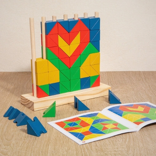 Jeu Montessori créatif en bois – Blocs de constructions logiques arc-en-ciel pour enfants de 3 à 7 ans
