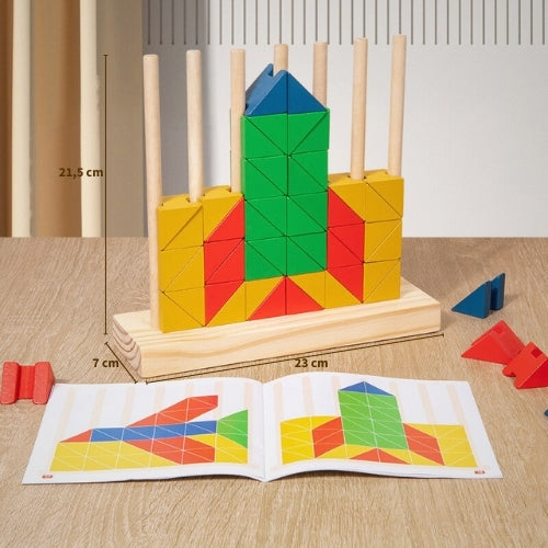 Jeu Montessori créatif en bois – Blocs de constructions logiques arc-en-ciel pour enfants de 3 à 7 ans