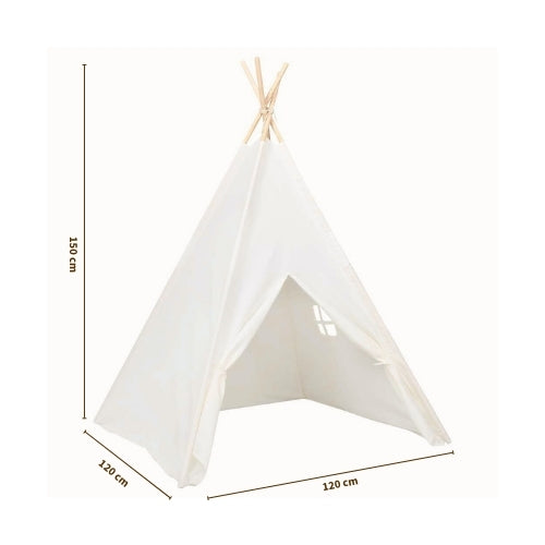Tipi enfant Montessori en bois blanc avec fenêtre et sac - Tente chambre 3-7 ans