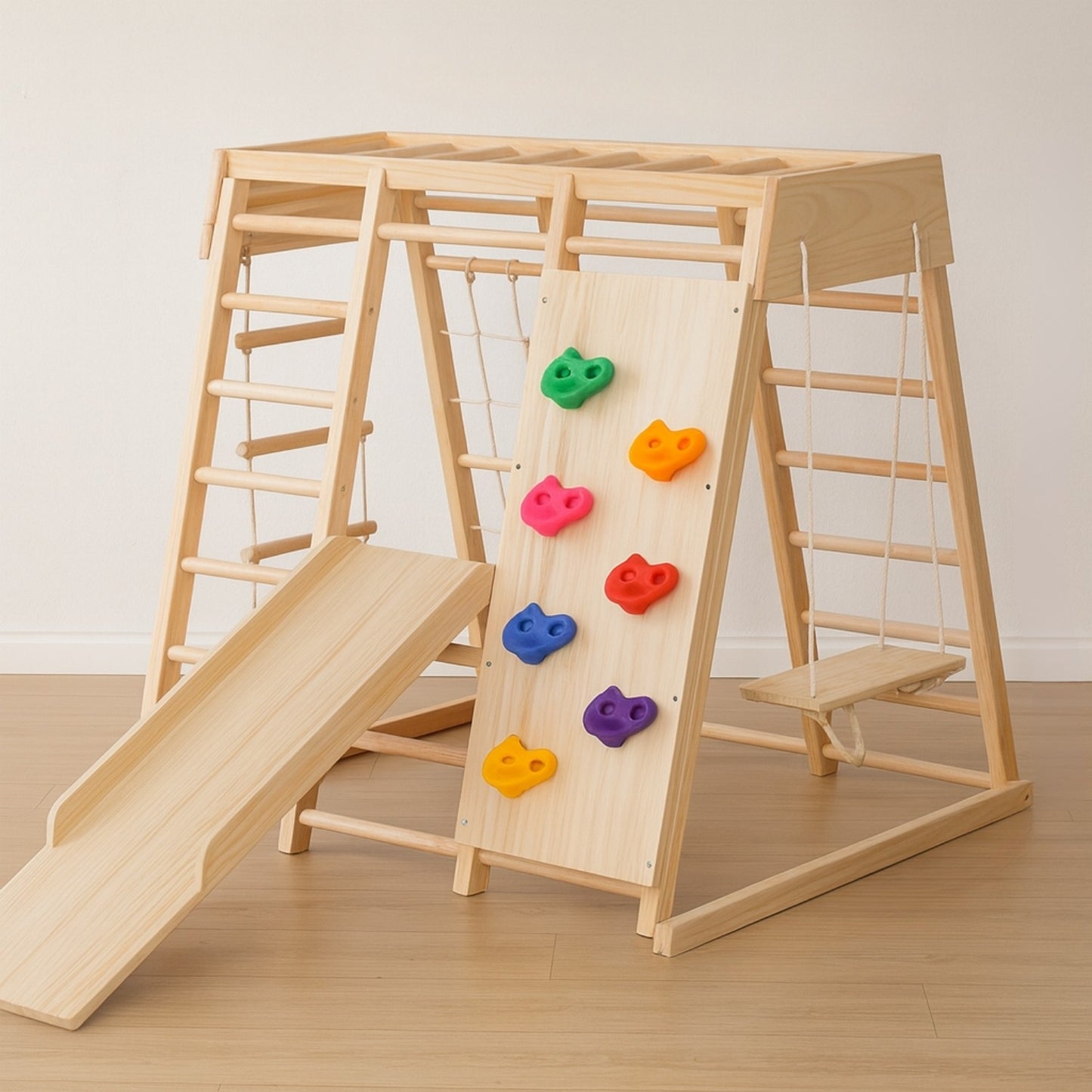 Aire de jeux Intérieur Montessori |  avec Prises d'Escalade & Toboggan | enfant 1 an à 5 ans