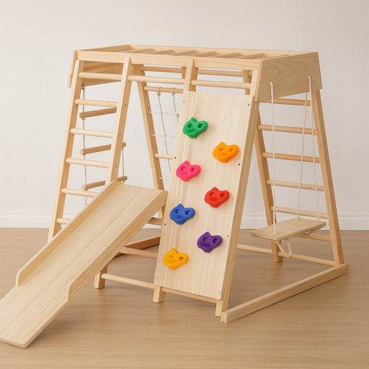 Aire de jeux Intérieur Montessori |  avec Prises d'Escalade & Toboggan | enfant 1 an à 5 ans