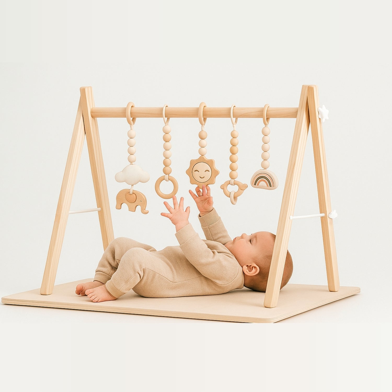 Arche d'Éveil Bébé 0-12 mois en Bois | Baby Gym Pliable | Pratique et Facile à installer - JouetApprends